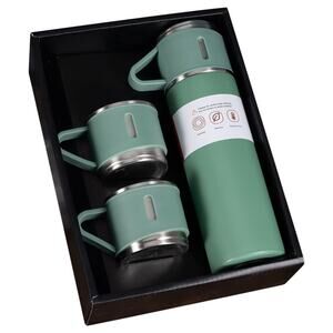 Vacuum Flask Set 17oz - Insulated Water Bottle thermos 3 Cups - GREEN